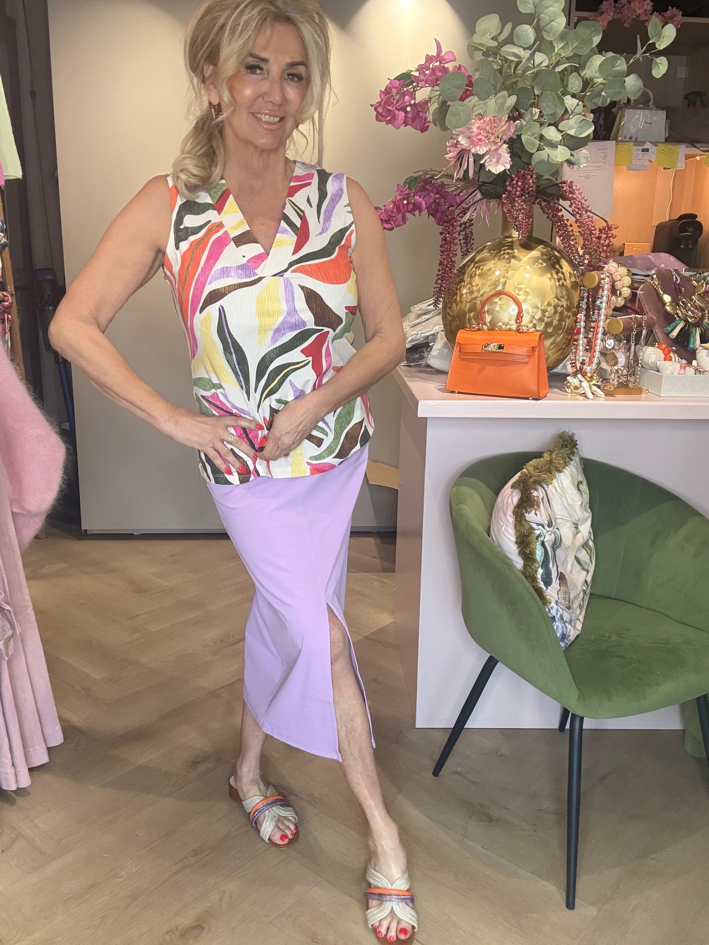 Mi Piace Top Sommerblad Dance Print Off White MP202425SDPT